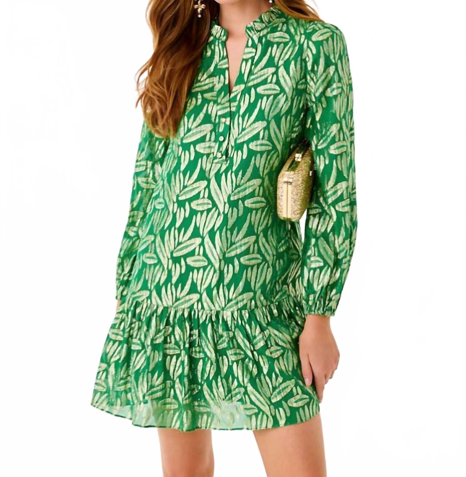Evaline Silk Dress In Bamboo Green