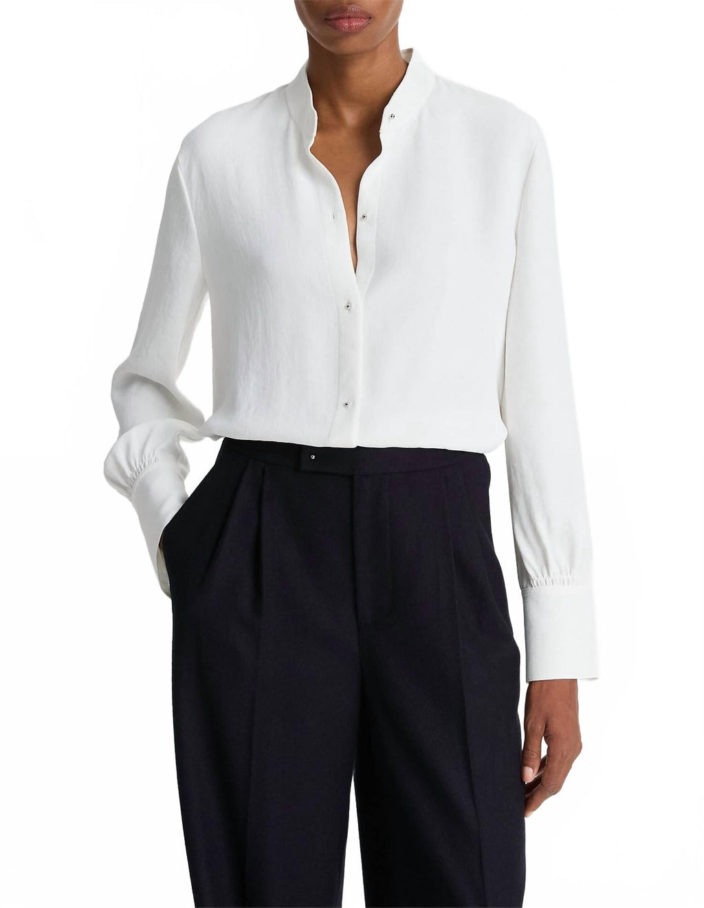 Metal Ball Button Long Sleeve Shirt In Off White