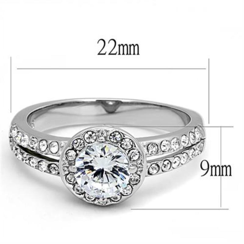 High polished (no plating) Stainless Steel Ring with AAA Grade CZ in Clear