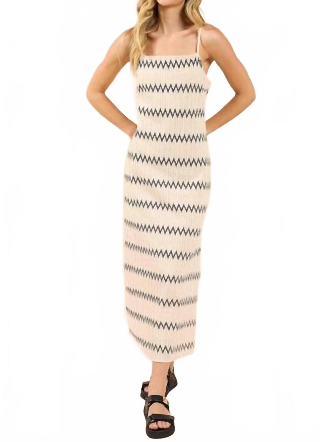 Way Out Zig Zag Weave Maxi Dress In Ivory Navy