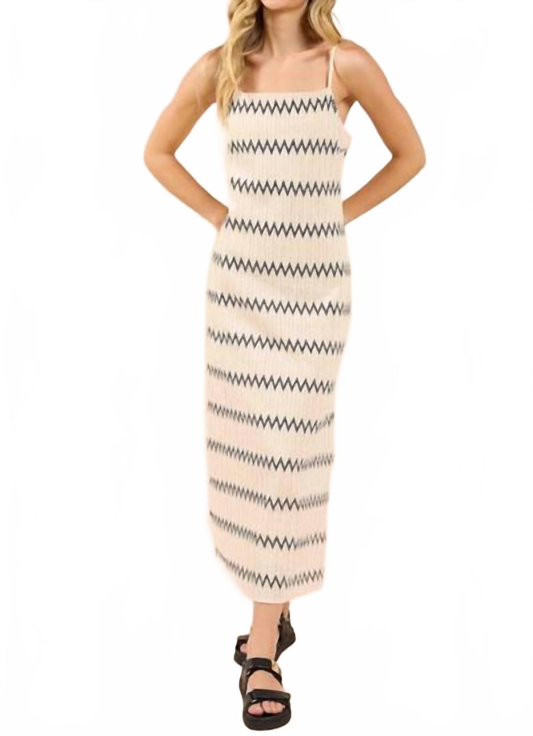 Way Out Zig Zag Weave Maxi Dress In Ivory Navy