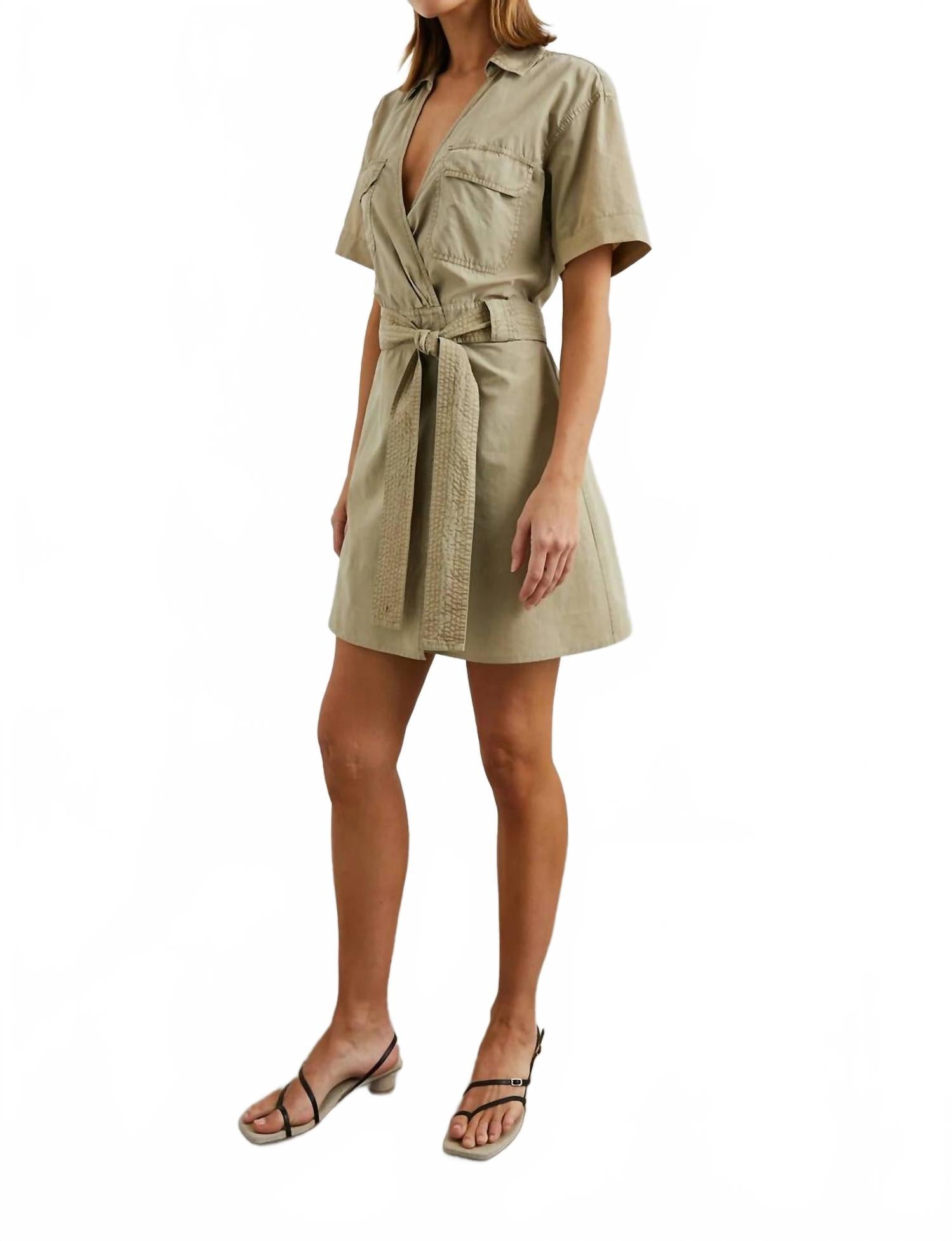 Natalie Sleek Tie-Belt Dress In Beige