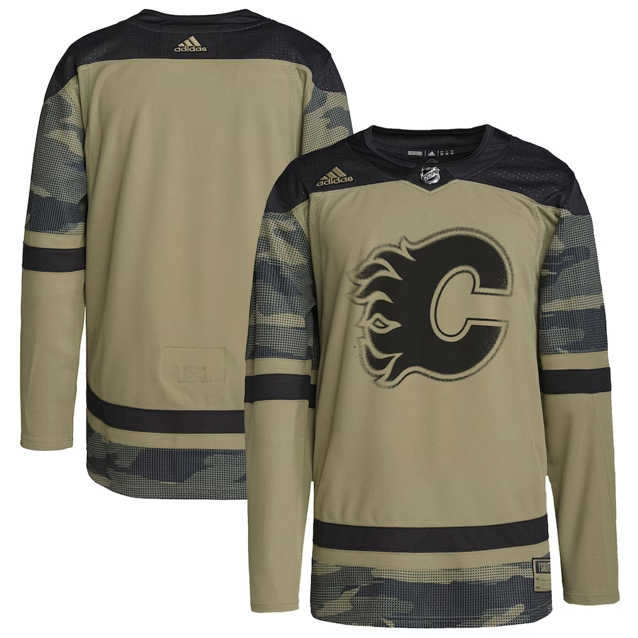 Men's Calgary Flames Camo Logo Military Appreciation Team Authentic Practice Blank jersey