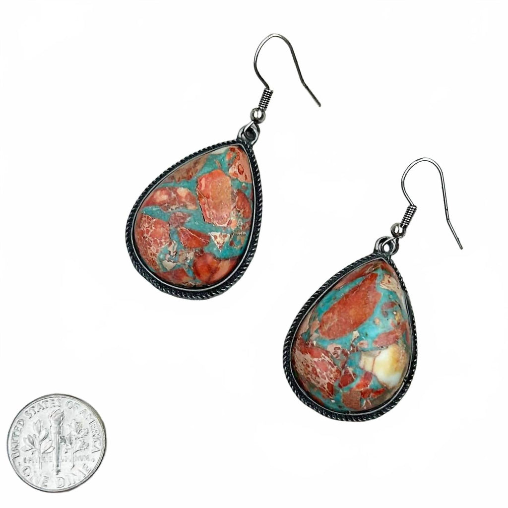 Women's Oyster Copper Teardrop Earrings In Turquoise