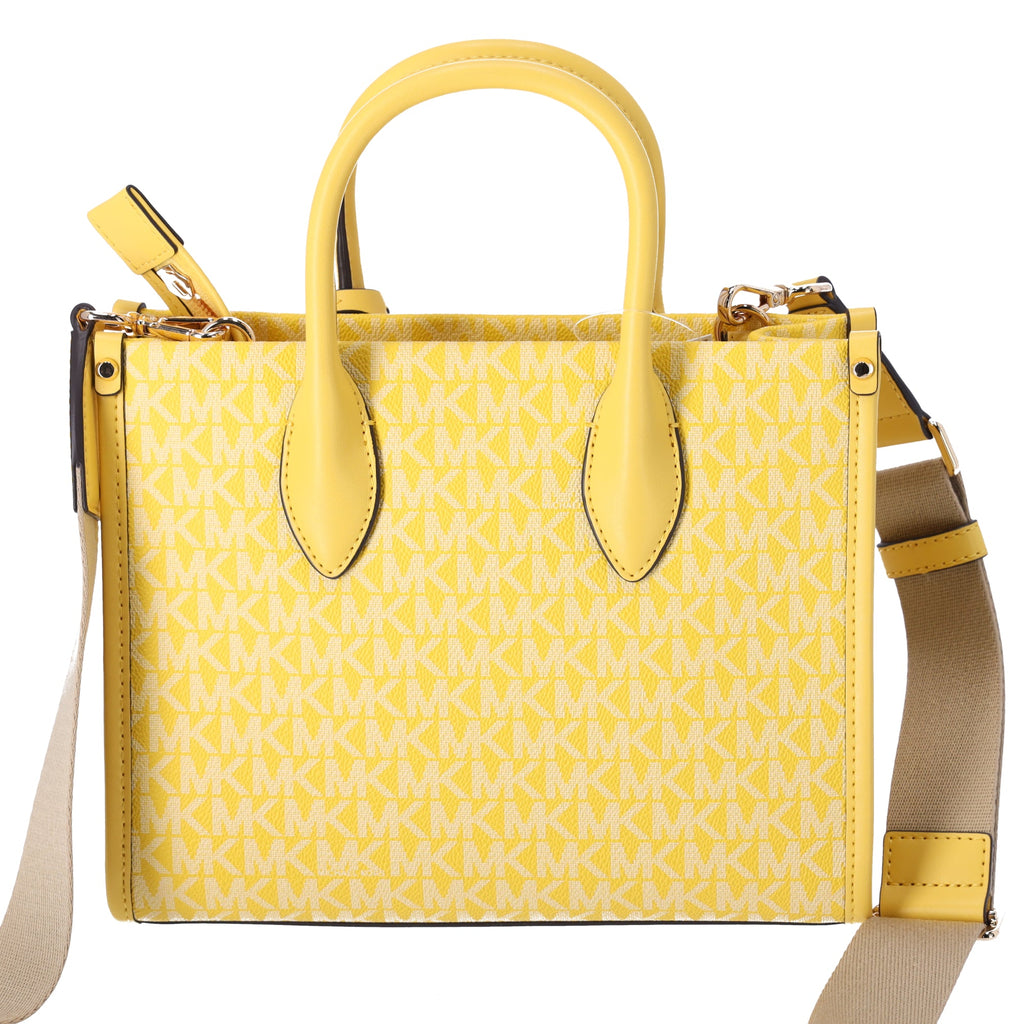 Michael Kors Mirella Small Top Zip Crossbody Bag Golden Yellow MK Signature