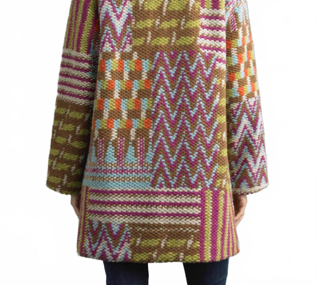 Tweed Long Boucle Coat In Fuschia