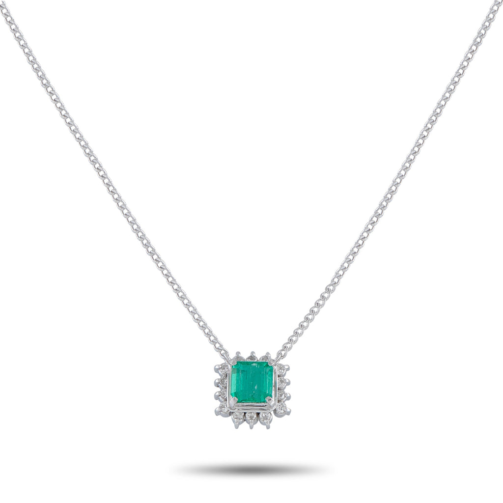 LB Exclusive Platinum 0.12ct Diamond and Emerald Necklace MF06-041026