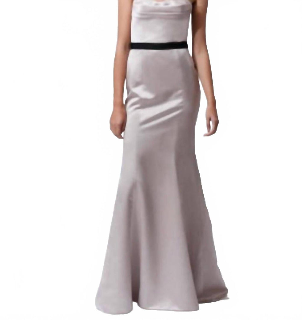 Strapless Satin Gown In Beige