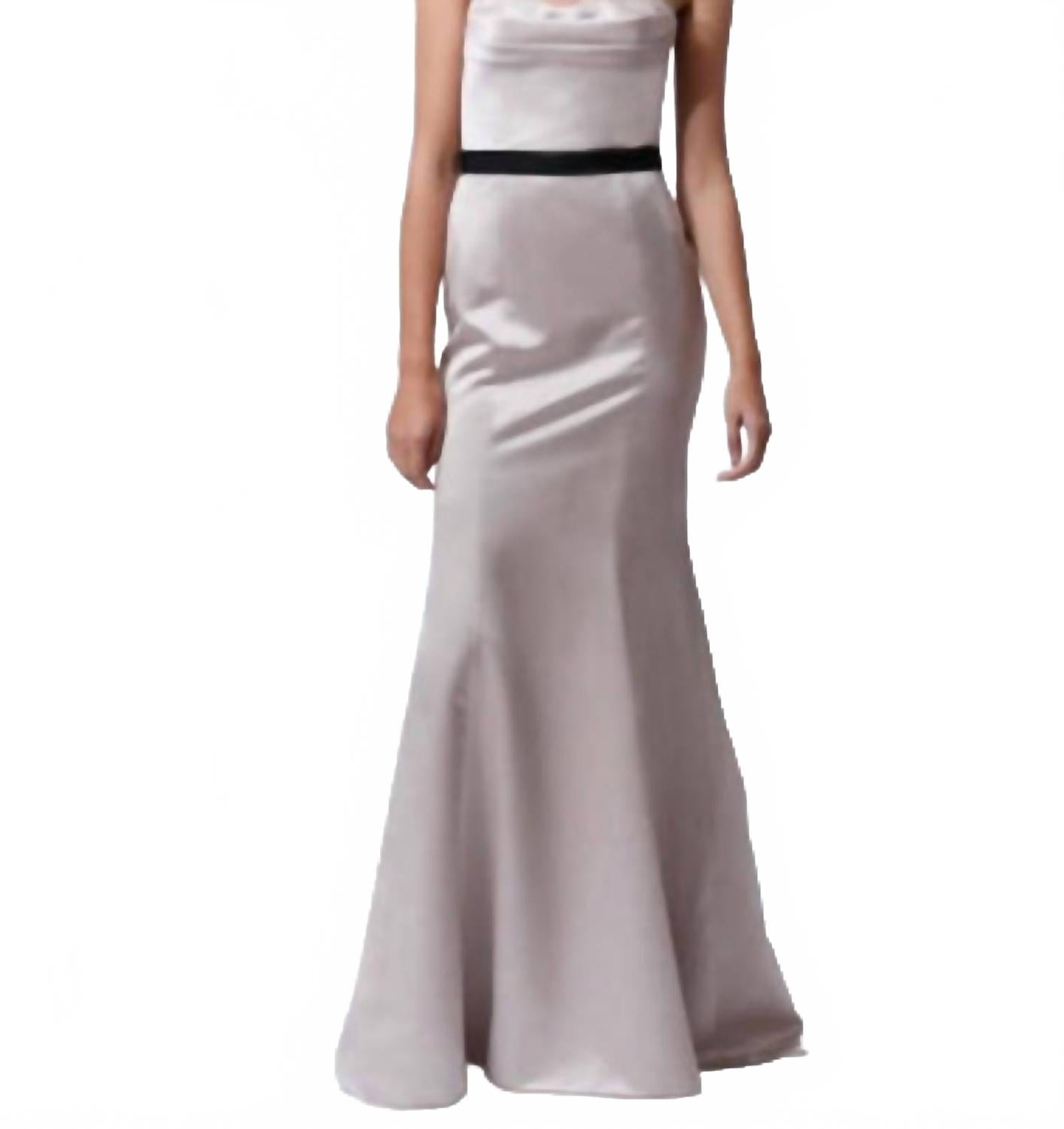 Strapless Satin Gown In Beige