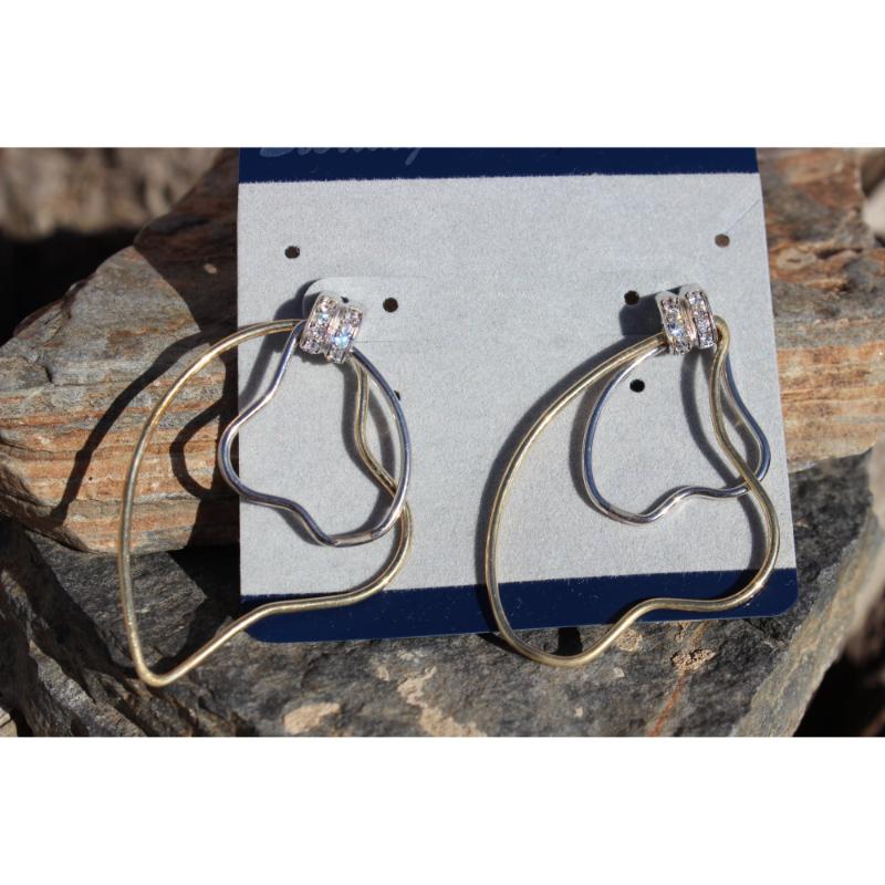 Two Tone 925 Sterling Silver Earrings with AAA Grade CZ in Clear