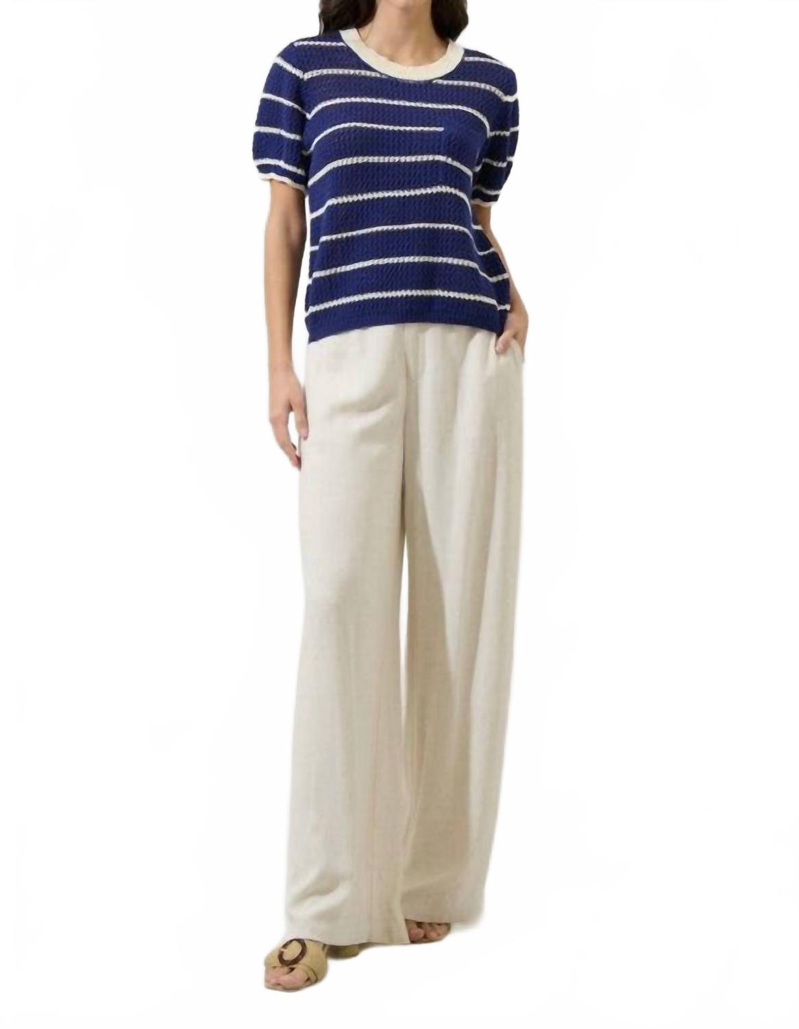 Dannah Stripe Crochet Sweater Top In Multi