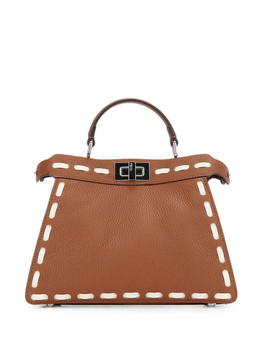 Fendi Women Peekaboo Iseeu Small Sellier Cuoio Romano Leather Bag With Oversized Stitching