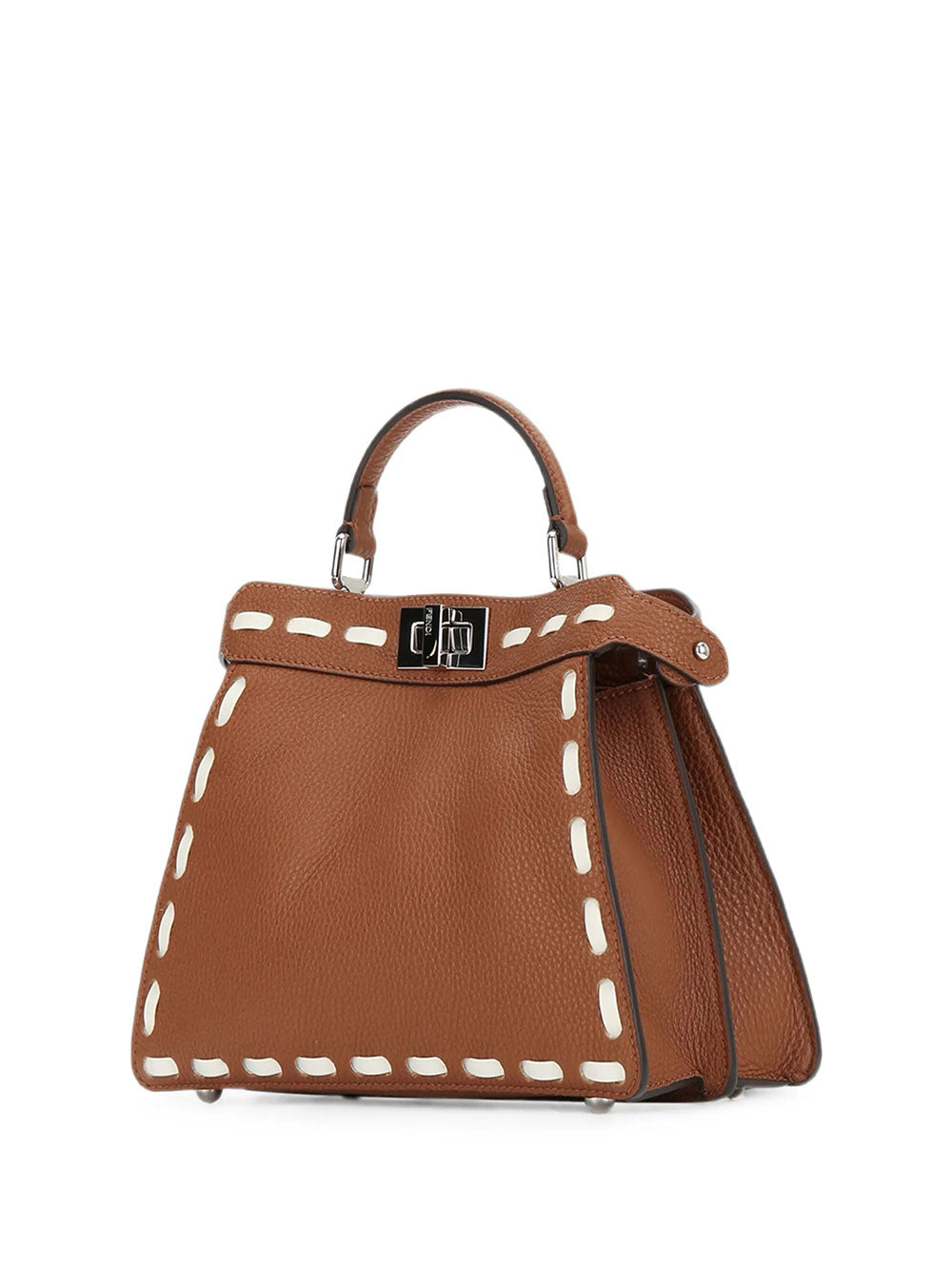 Fendi Women Peekaboo Iseeu Small Sellier Cuoio Romano Leather Bag With Oversized Stitching