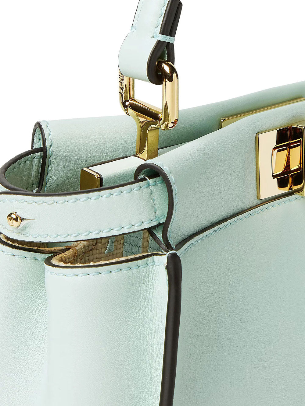 Fendi Women Peekaboo Mini Raffia-Effect Material And Sellier Leather Bag