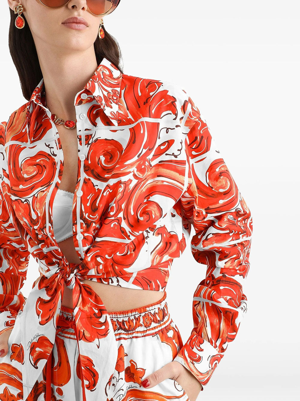 Dolce & Gabbana Women Camicia In Popeline Stampa Maiolica