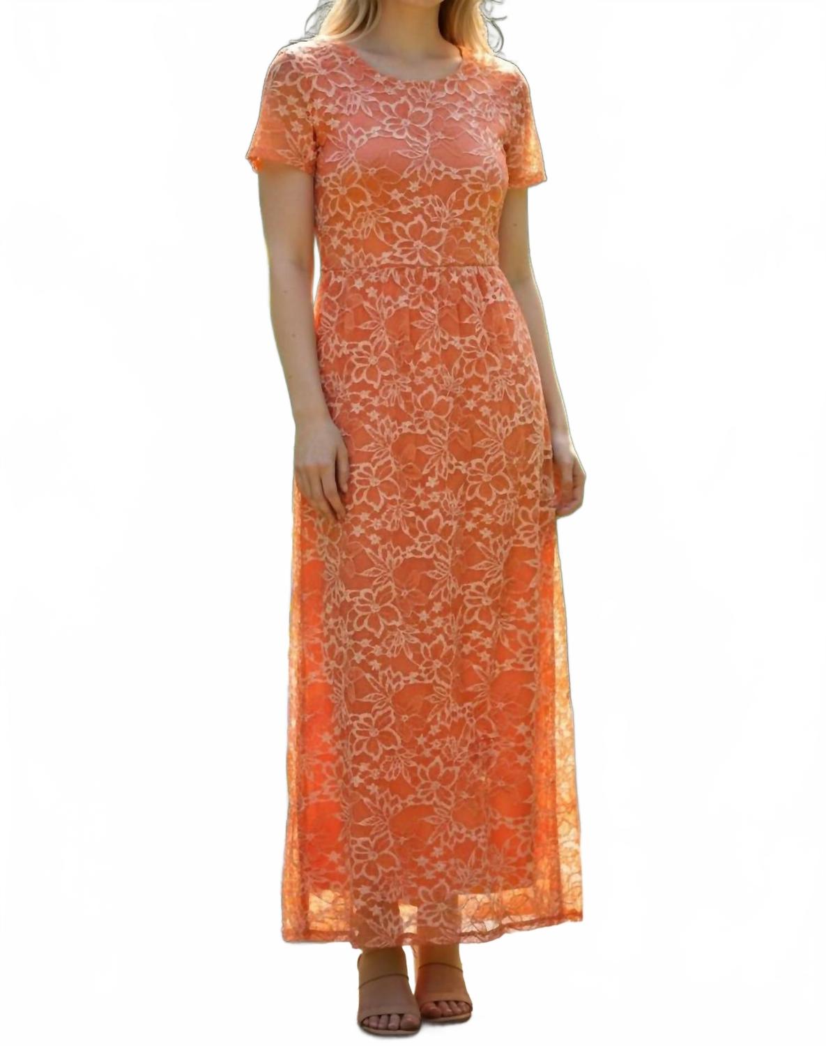 Sunset Lace Maxi Dress In Coral
