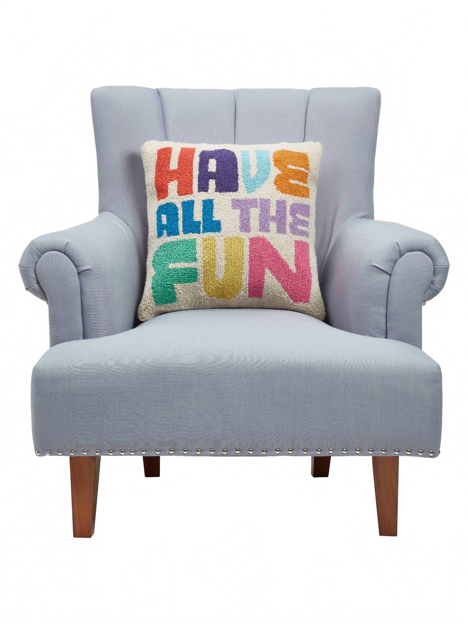 Have All The Fun Hook Pillow In White Multi