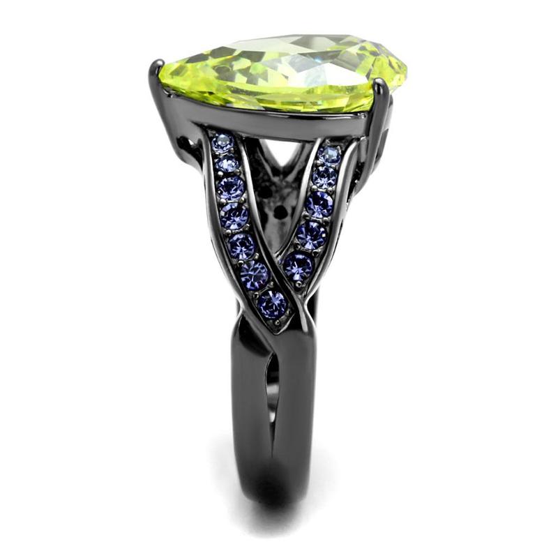 IP Light Black Stainless Steel Ring with AAA Grade CZ in Apple Green color