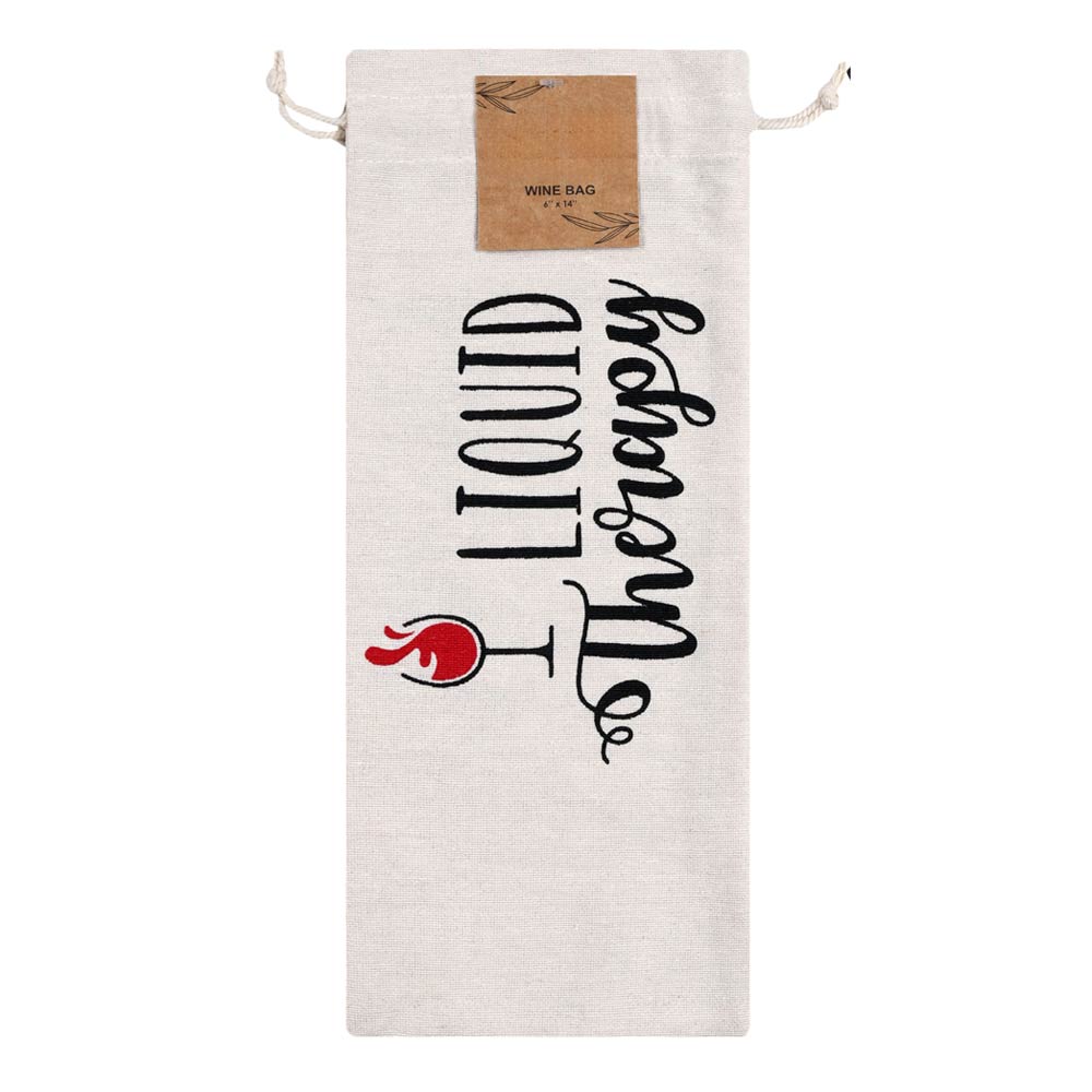 LIQUID THERAPHY Message Printed Drawstring Pouch Wine Bottle Gift Bag