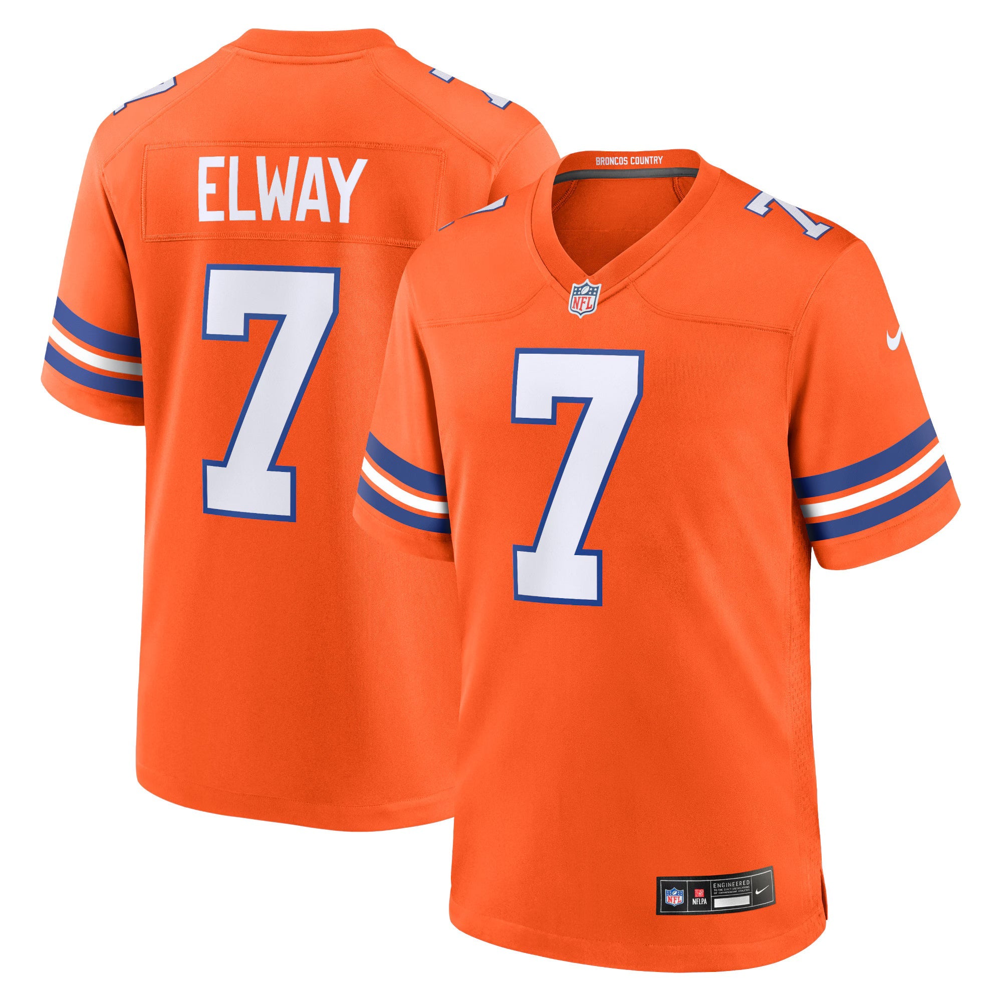 Denver Broncos John Elway Orange Mile High Collection 1977 Throwback Retired Player Game Jersey