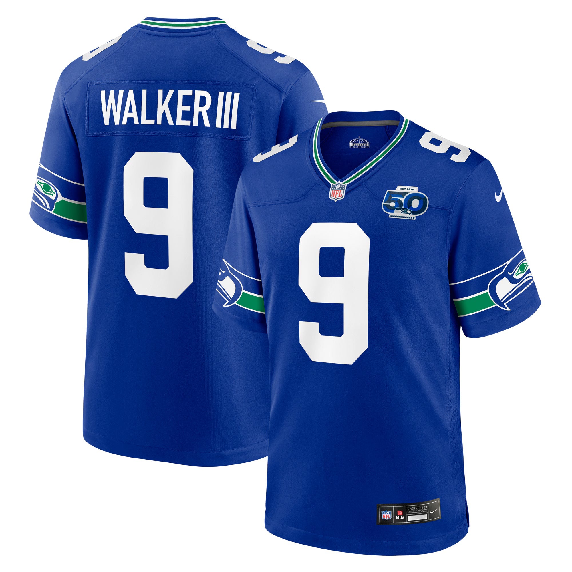 Seattle Seahawks Kenneth Walker III Royal Alternate 50th Season Game Jersey