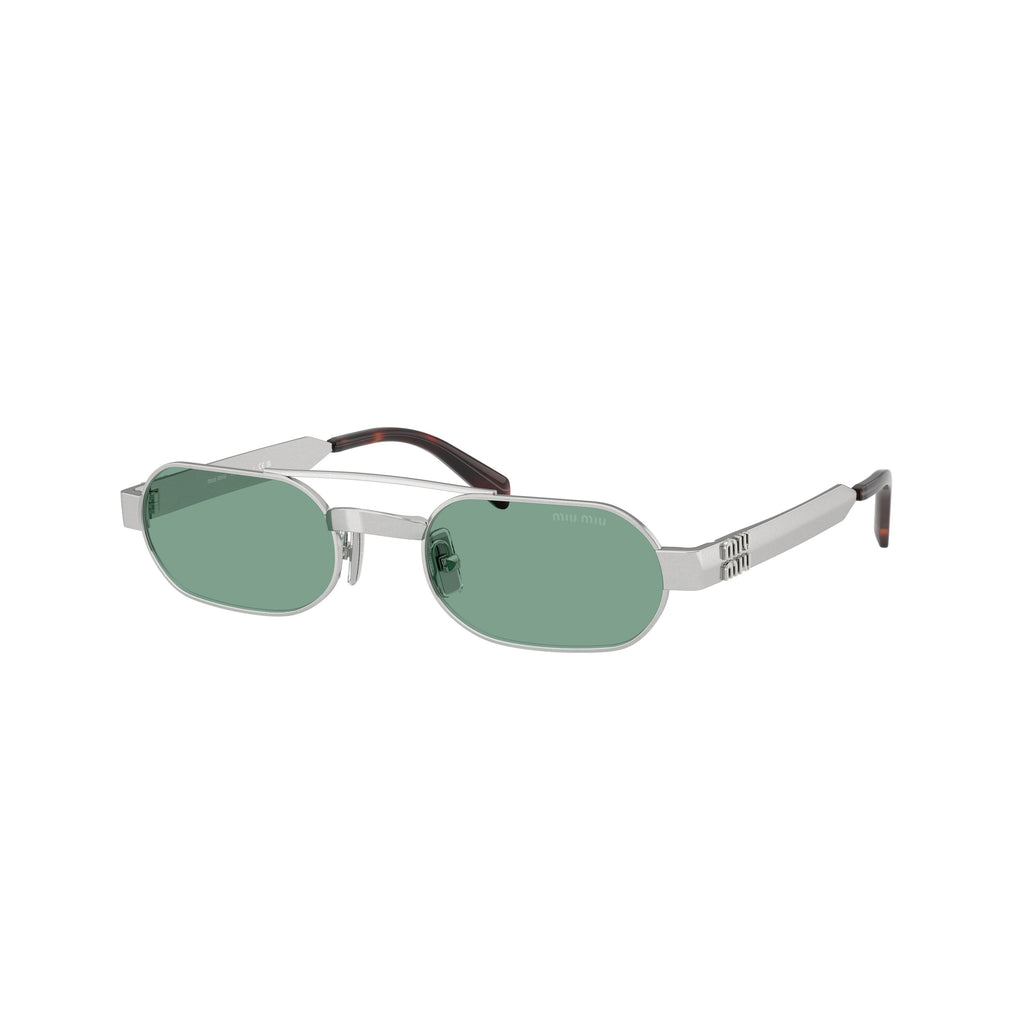 Rectangular Green Lens Sunglasses With Silver Metal Frame