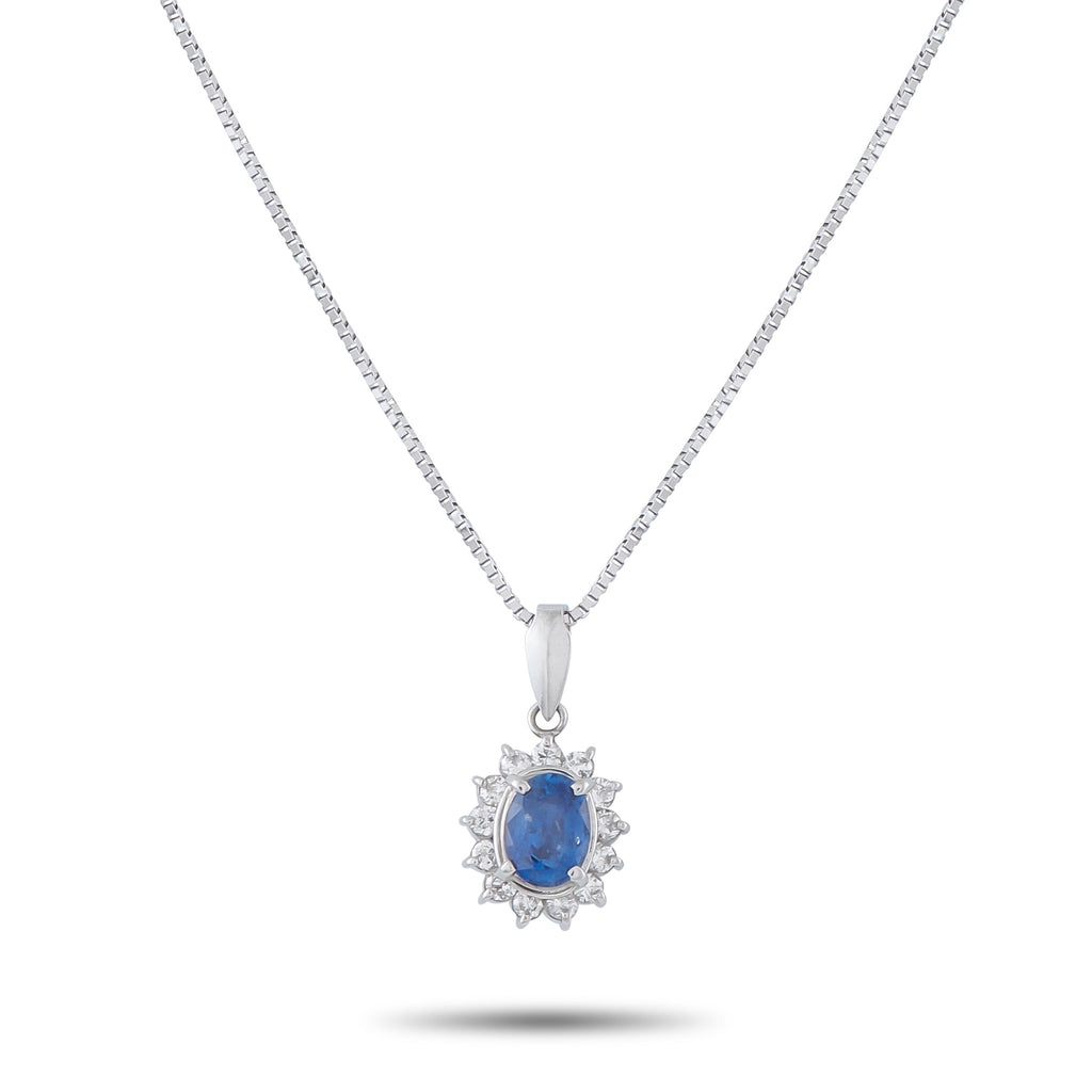 LB Exclusive Platinum 0.19ct Diamond and Sapphire Pendant Necklace MF32-041426