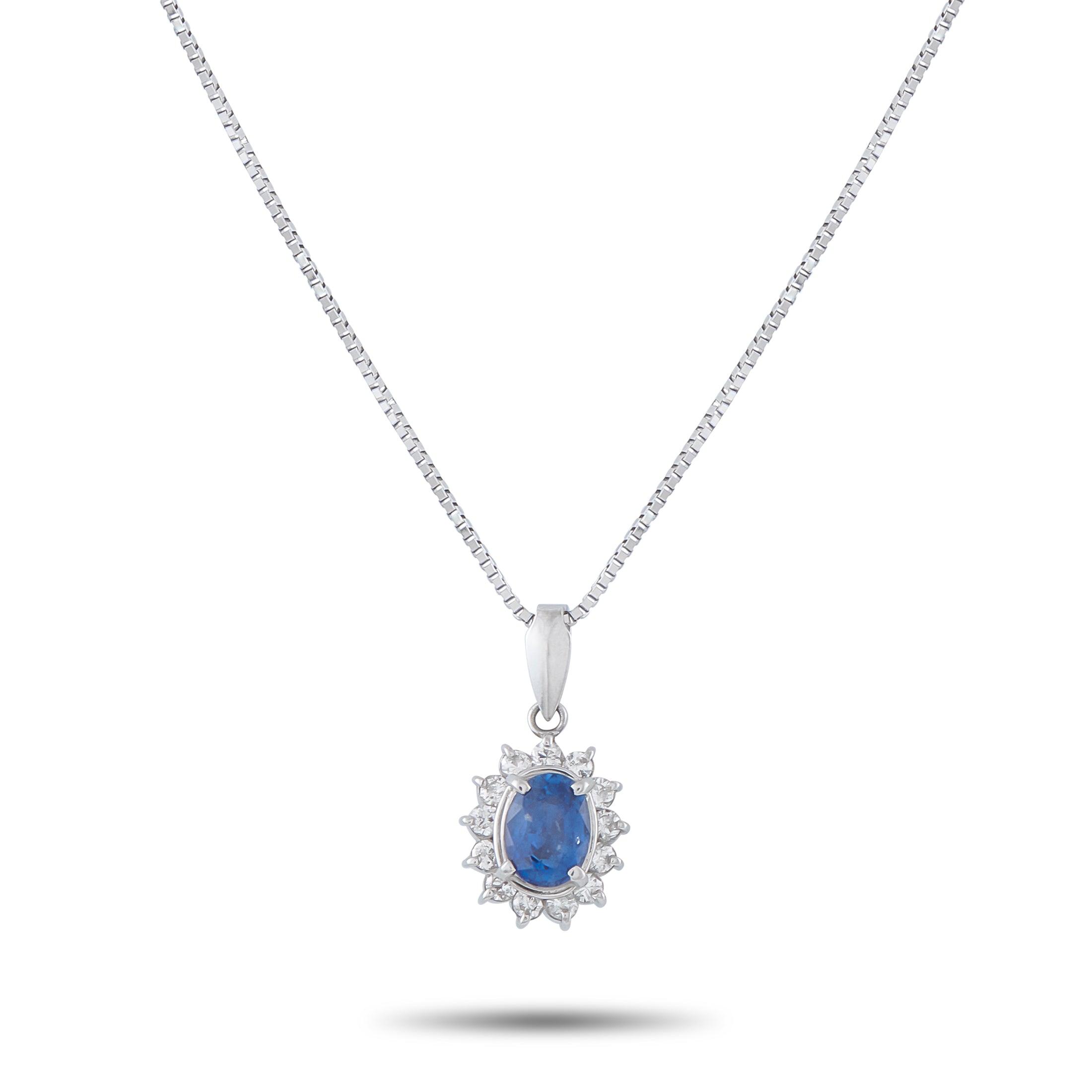 LB Exclusive Platinum 0.19ct Diamond and Sapphire Pendant Necklace MF32-041426