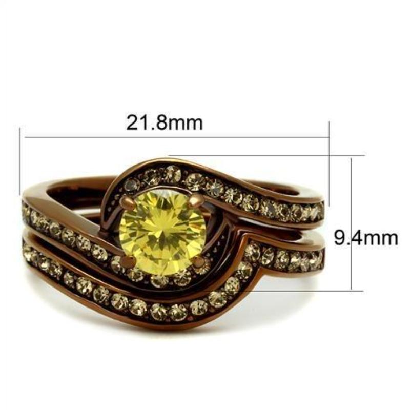 IP Coffee light Stainless Steel Ring with AAA Grade CZ in Topaz