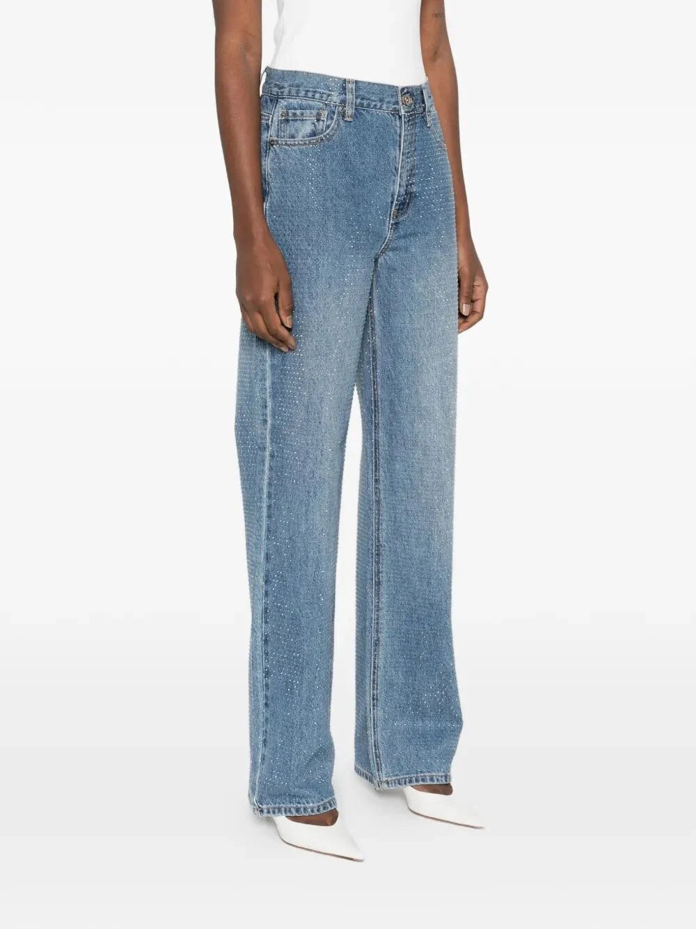 Self-Portrait Women Rhinestone Denim Straight Leg Jeans