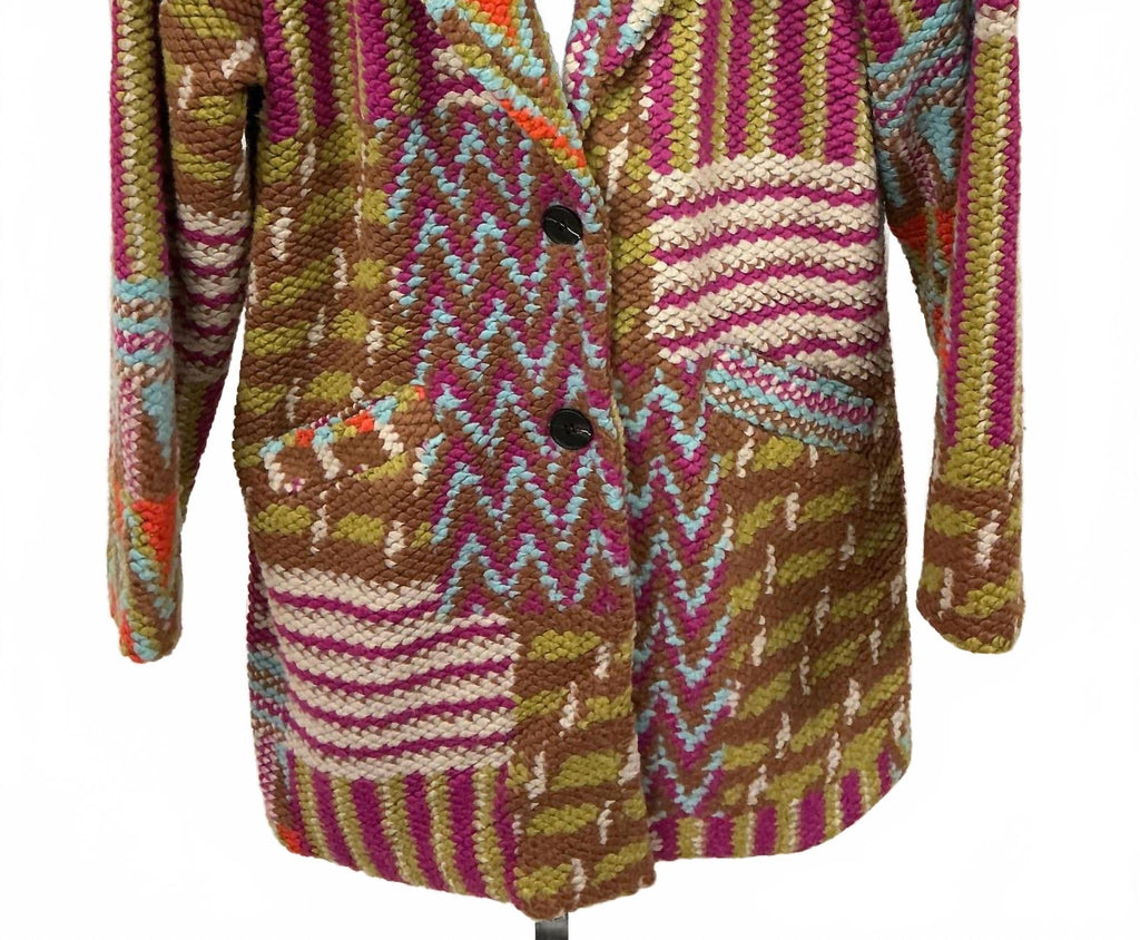 Tweed Long Boucle Coat In Fuschia