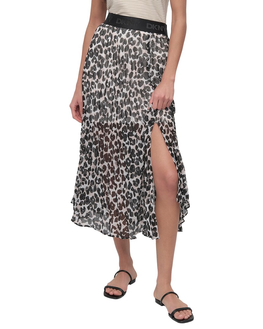 DKNY Asymmetrical Print Chiffon Midi Skirt