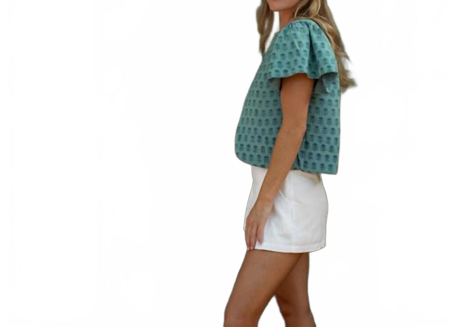 Darby Reversible Embroidery Linen Vest In Mineral Blue