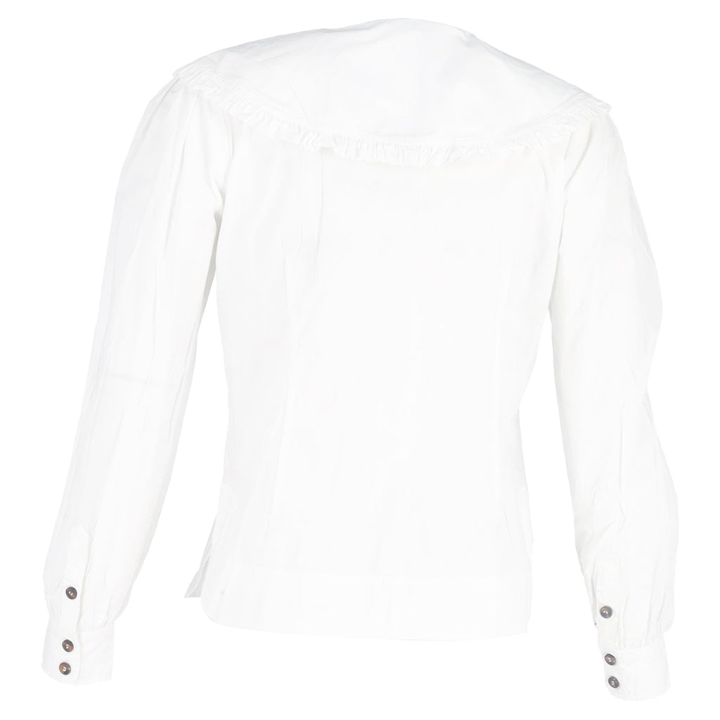 Ganni Oversized Collar Buttoned Shirt in White Cotton