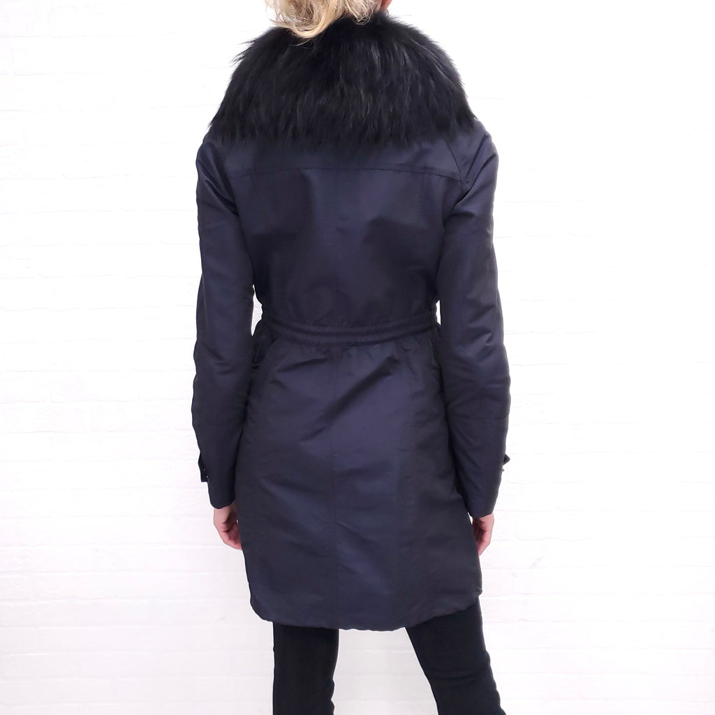 BURBERRY BRIT NAVY COAT WITH FUR HOOD - SIZE 2