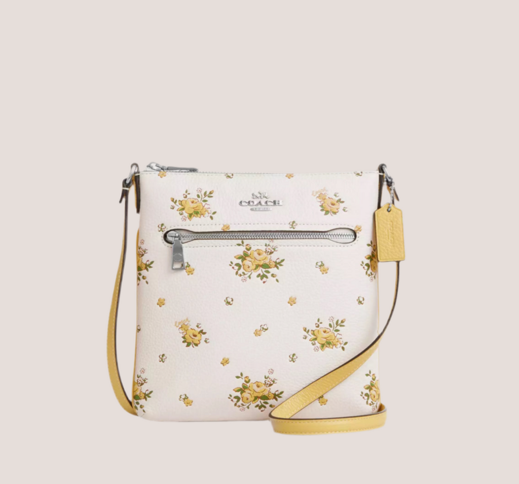 NWT Coach Mini Rowan Leather File Bag With Floral Print