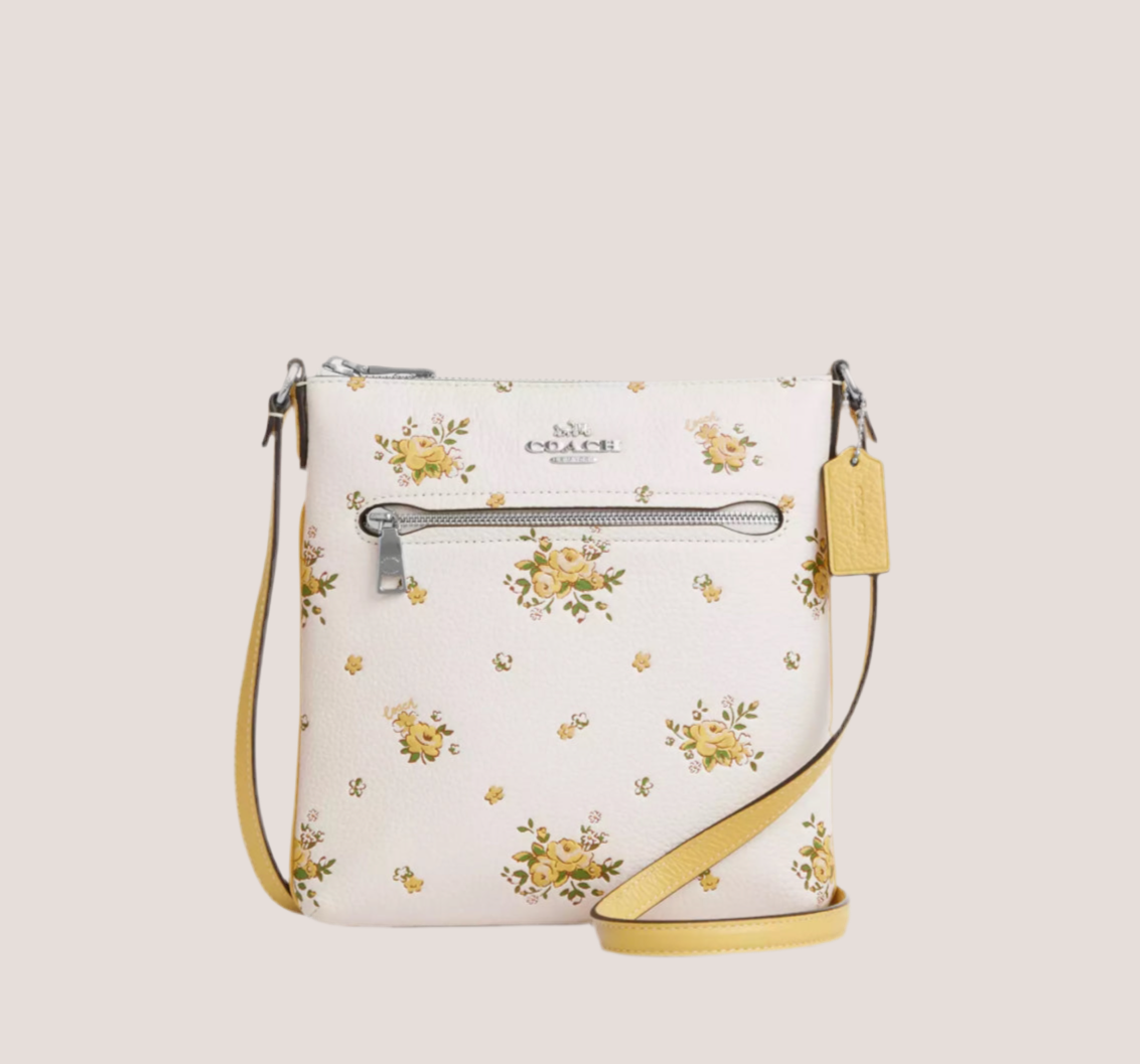 NWT Coach Mini Rowan Leather File Bag With Floral Print