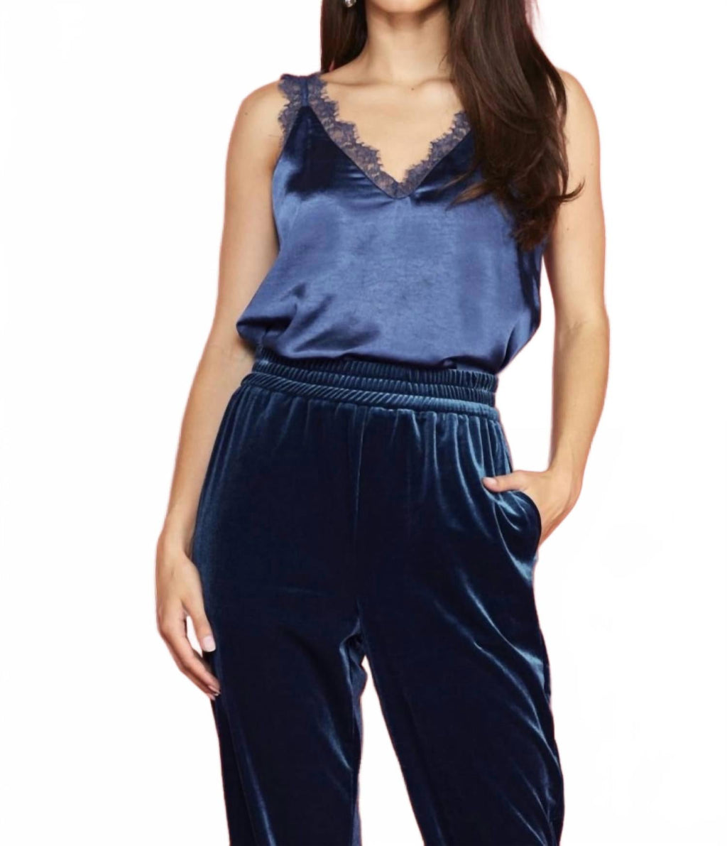 Lace Trimmed Cami In Ocean Blue