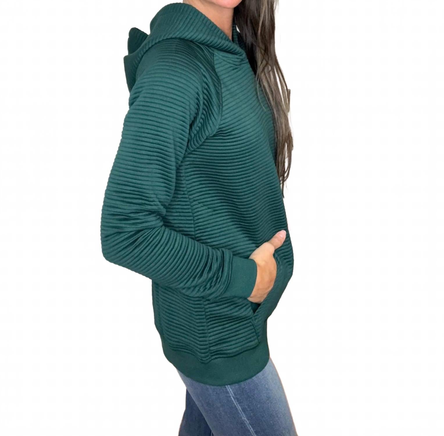 Tatum Textured Pullover Hooded Sweatshirt In Spruce Green