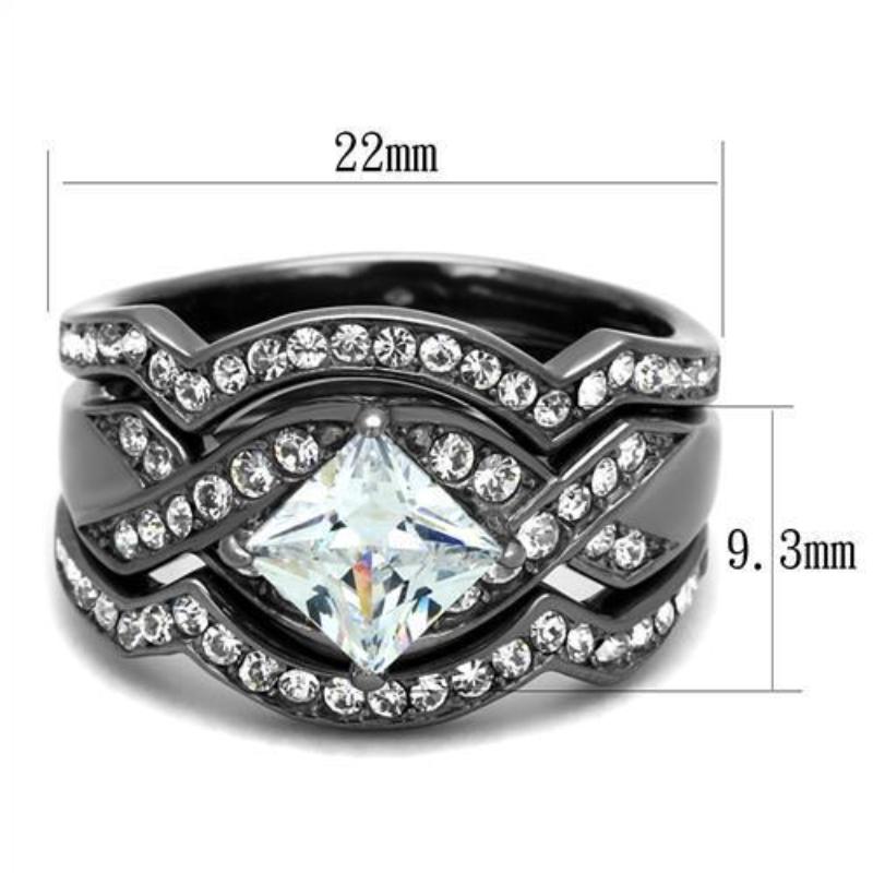 IP Light Black Stainless Steel Ring with AAA Grade CZ in Clear