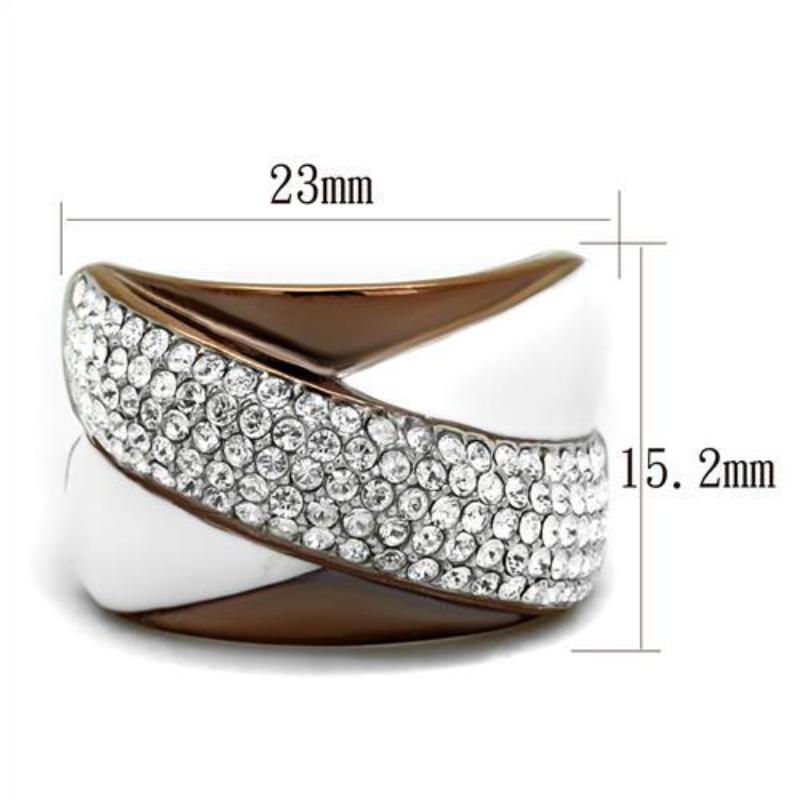 Two Tone IP Light Brown (IP Light coffee) Stainless Steel Ring with Top Grade Crystal in Clear