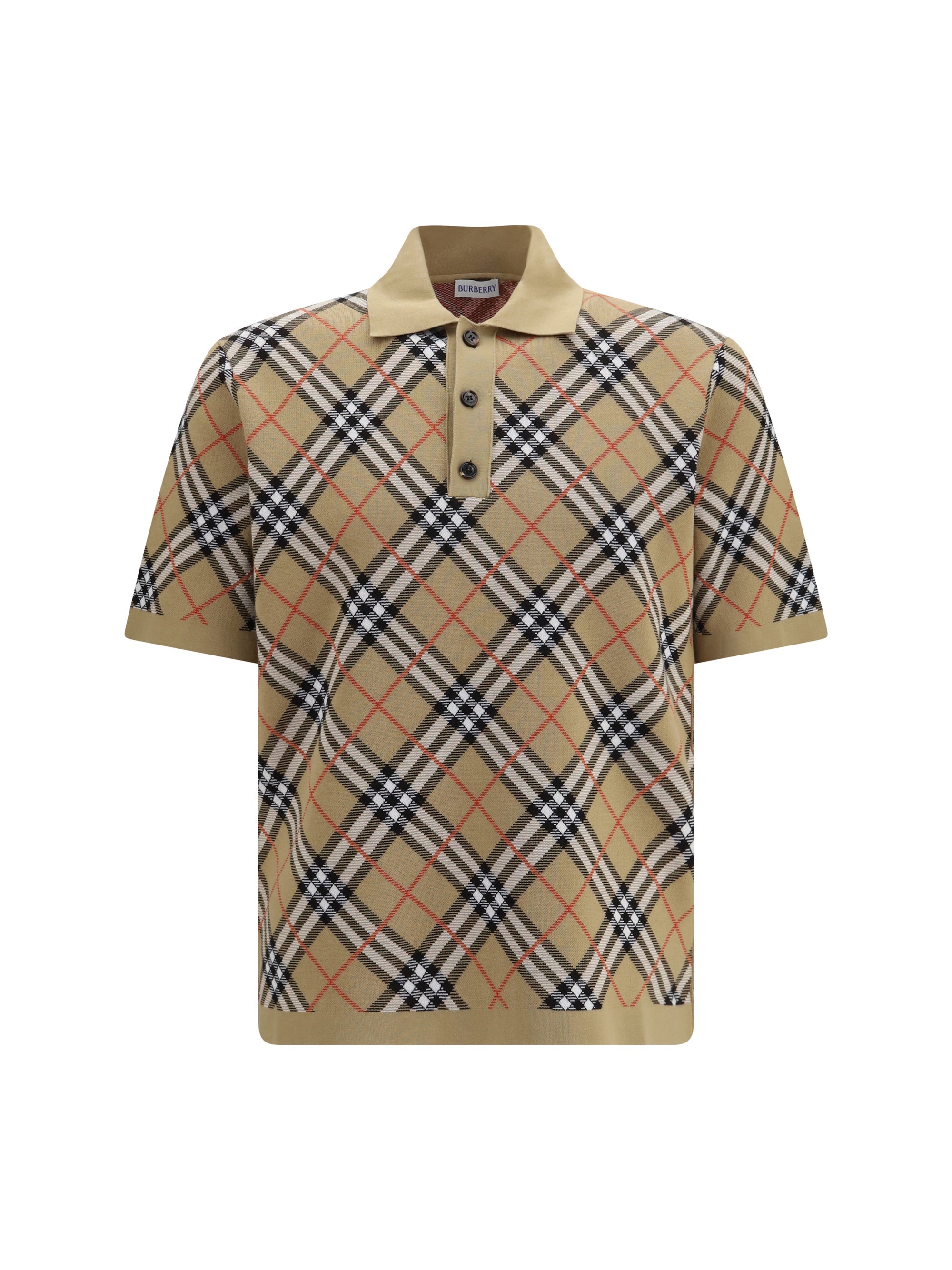 Burberry Men Check Cotton Blend Polo Shirt