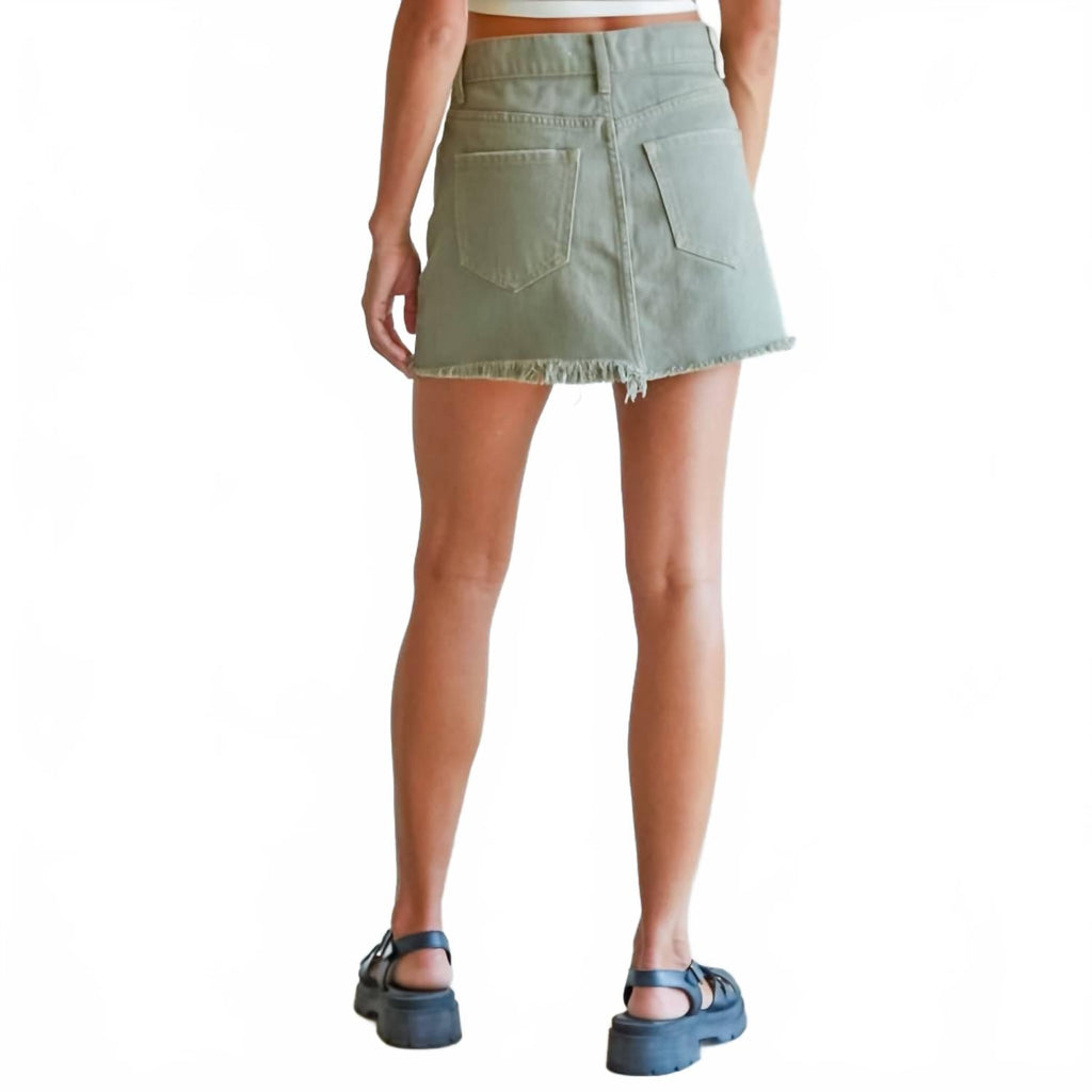 Denim Mini Skirt In Olive