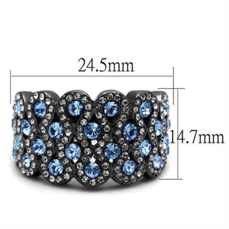 IP Light Black Stainless Steel Ring with Top Grade Crystal in Light Sapphire