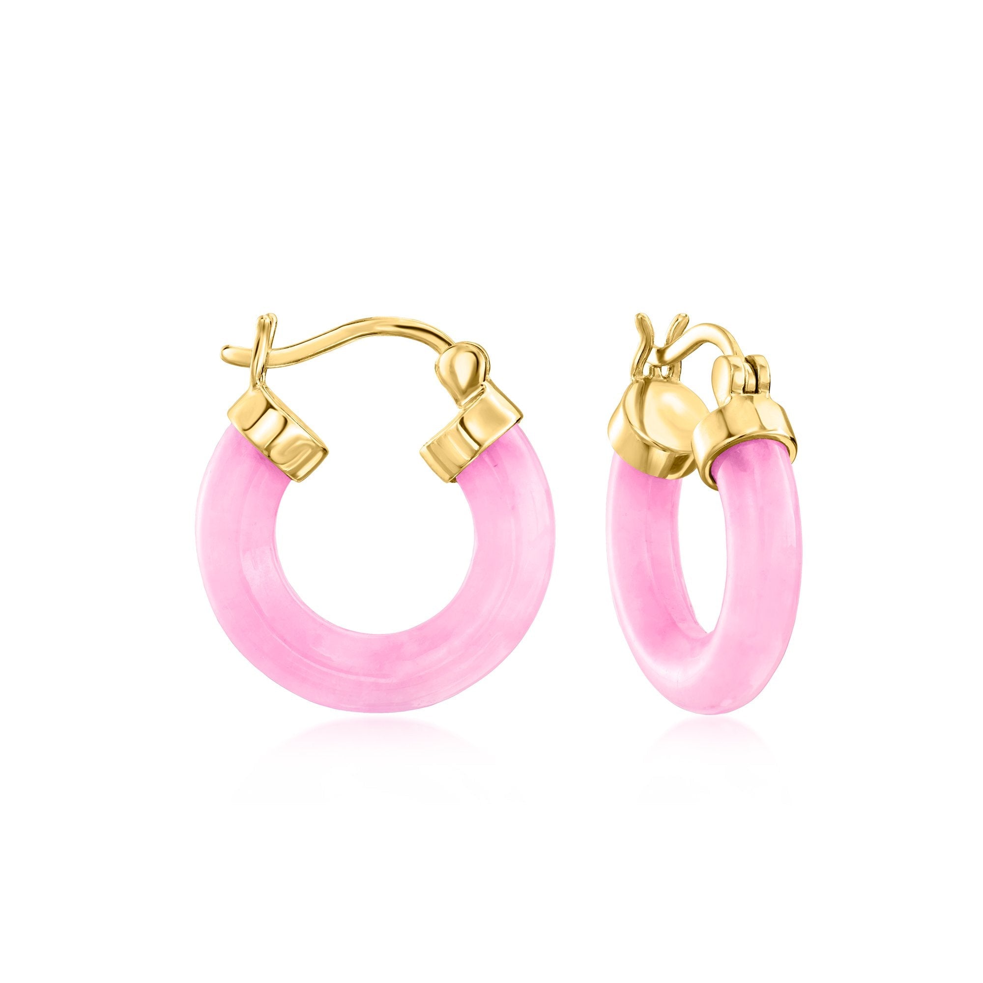 RS Pure by Ross-Simons Pink Jade Hoop Earrings in 18kt Gold Over Sterling
