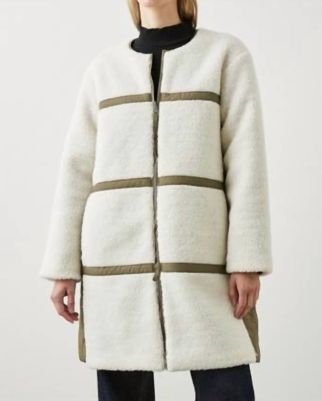 Granger Reversible Sherpa Jacket In Ivory Olive Mix