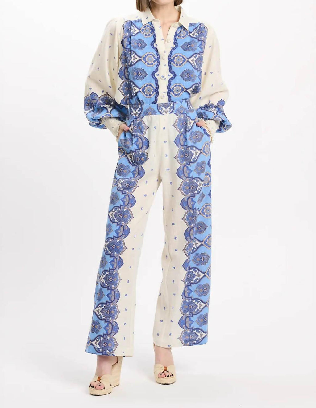 Viki Boho Shirt In Blue Paisley Print