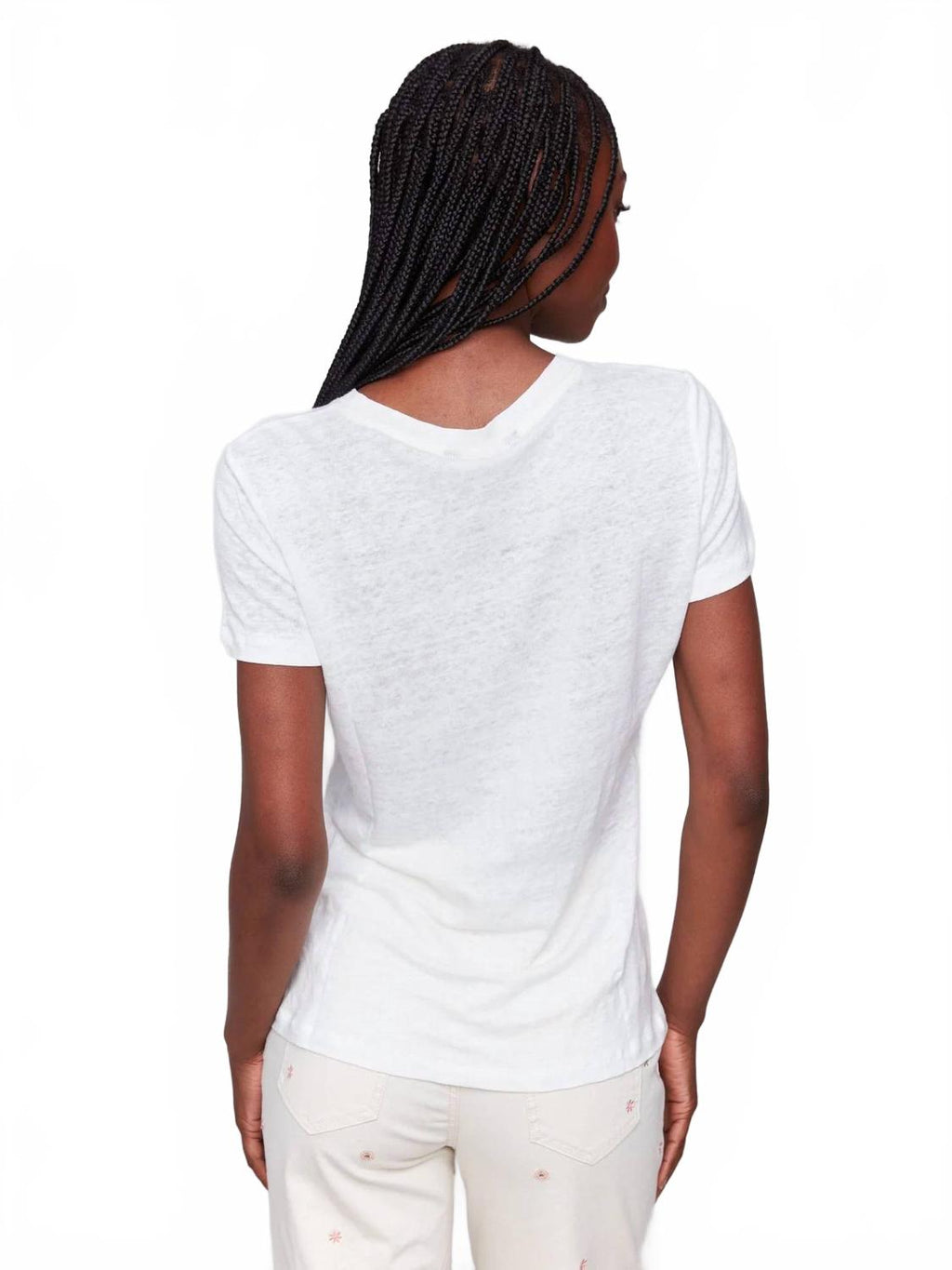 Short Sleeve Tee With Embroidered Flowers In Multi On Natural