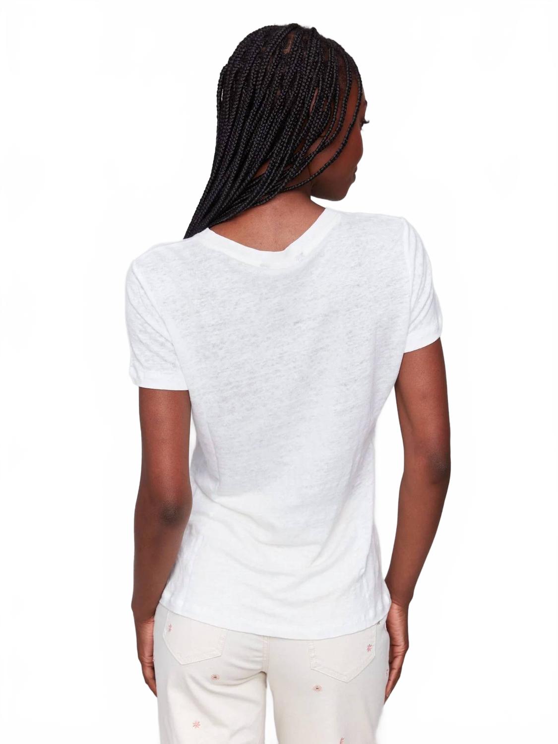 Short Sleeve Tee With Embroidered Flowers In Multi On Natural