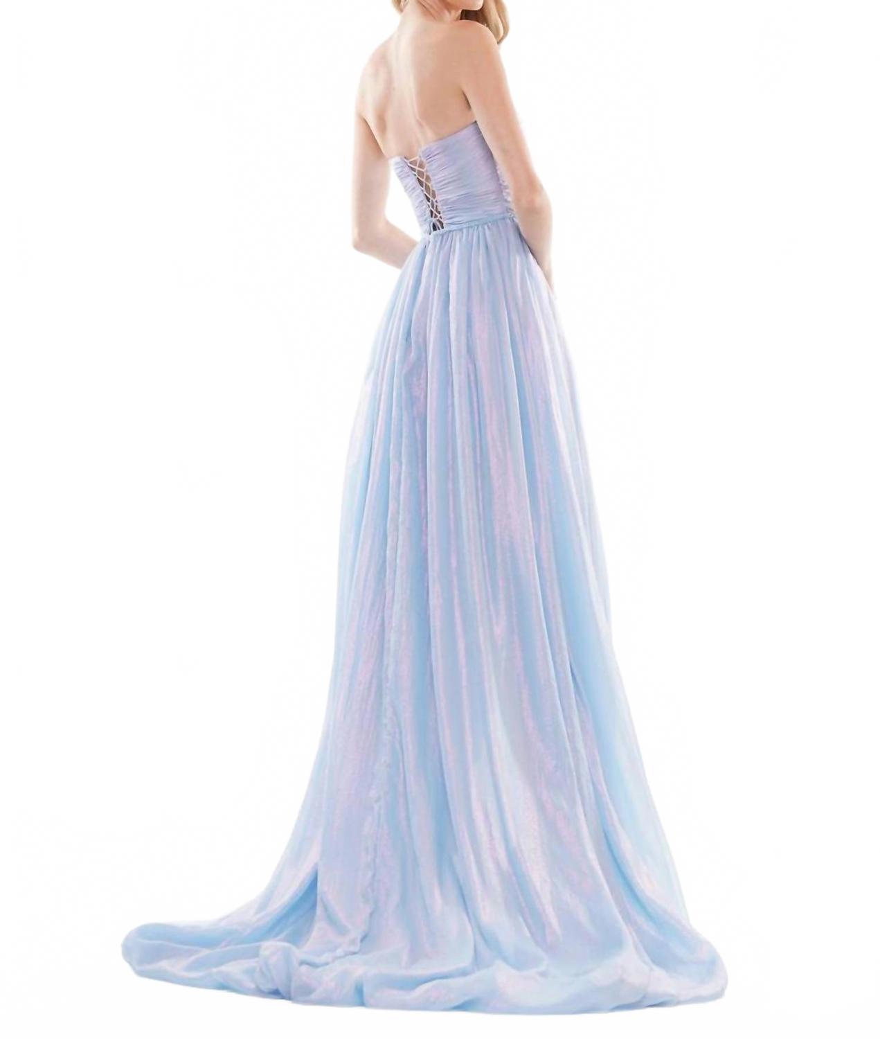Iridescent High-Low Gown In Blue Multi